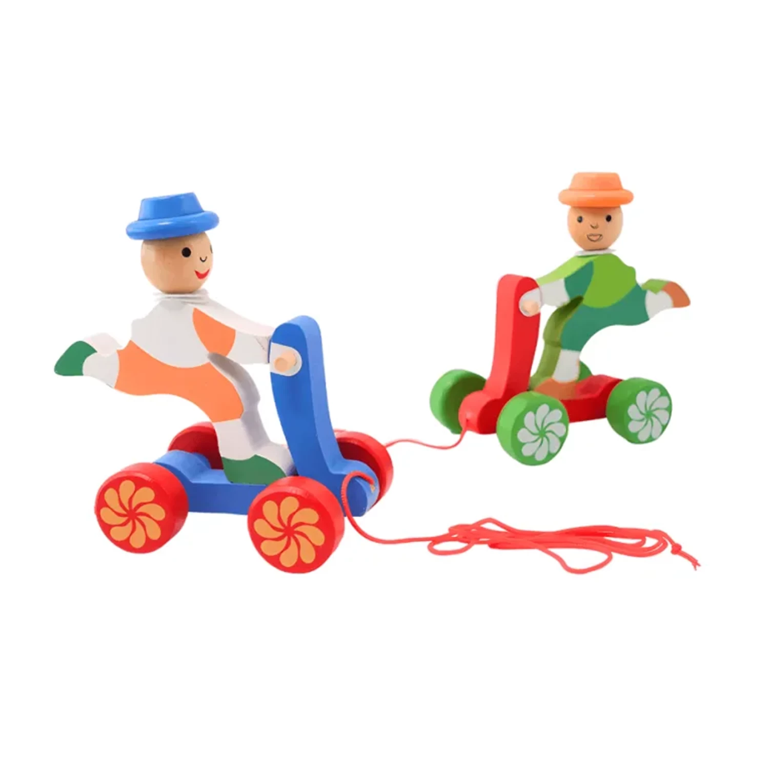 Wooden Scooter Pull Along - 1 Piece(Random Design Will be Send) Walk-A-Long Joker Men/Women Pull Along Toy for Kids and Toddlers Suitable for Return Gift