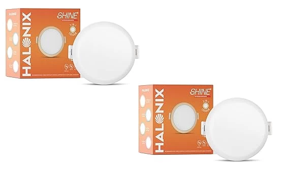 Halonix Shine 8w 2 in 1 Led Coloured Led Downlighter Pack of 2, Cool White and Yellow Light, Switch on-switch Off, Cut Out-50mm