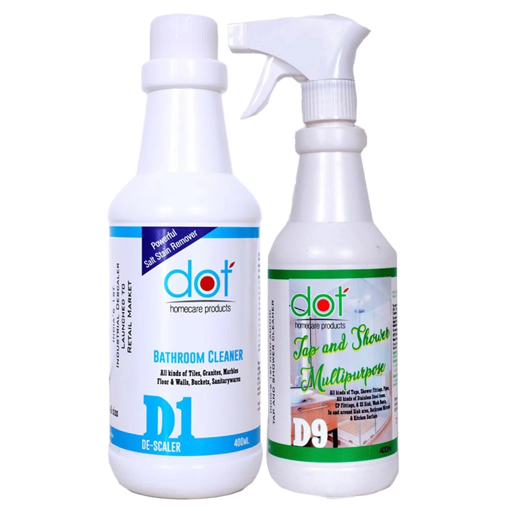 DOT Bathroom Tiles Cleaner, Descaler 400ml, Tap Shower Kitchen Surface Mirror Multipurpose Cleaner 400ml each (Combo Pack)