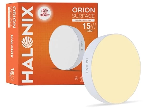 Halonix 15W Warm White Yellow Orion Round Led Rimless Surface downlighter| Led Ceiling Light for Home, Shop and Office