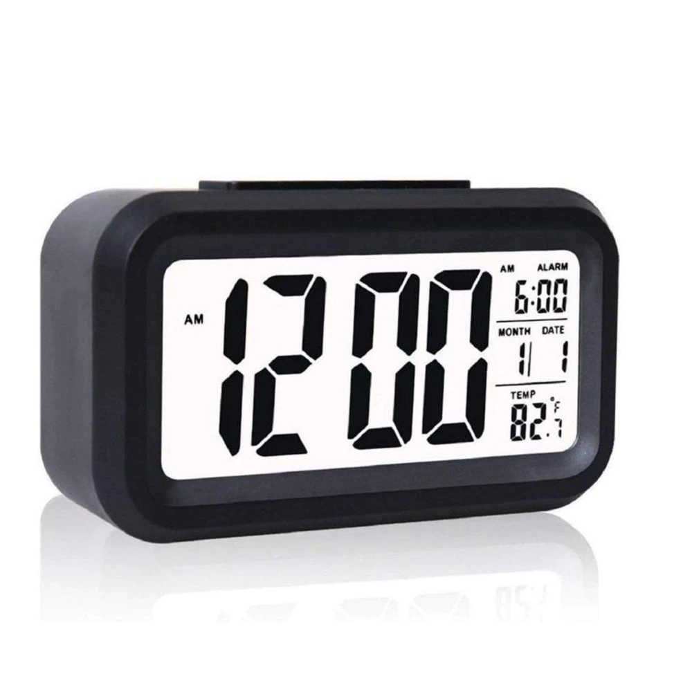 CUTDOT | Digital Alarm Clock Mini with Indoor Temperature Display | Battery Operated with Date, Timer, Alarm Night Light, Snooze | Portable LCD Electronic Clock for Bedroom, Home, Office. (Black)