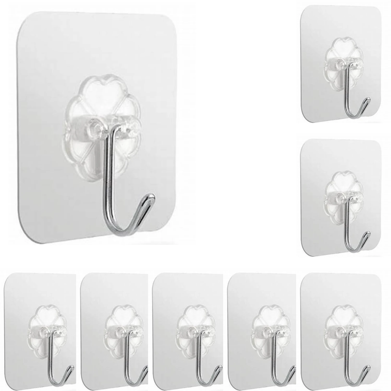 Heavy-Duty Self-Adhesive Stainless Hooks – 10 Pack, Waterproof & Oilproof