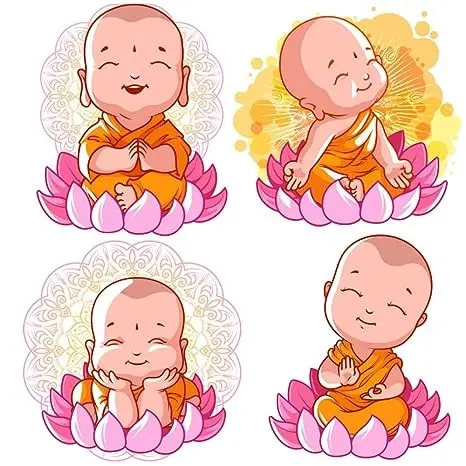 Shree Store Fridge Magnets Refrigerator Stylish Decorative Gift Set Cute Buddha MDF Wood Magnet for Home | Kitchen | Office | Refrigerator | Almirah | Washing Machine (3 x 3Inch)