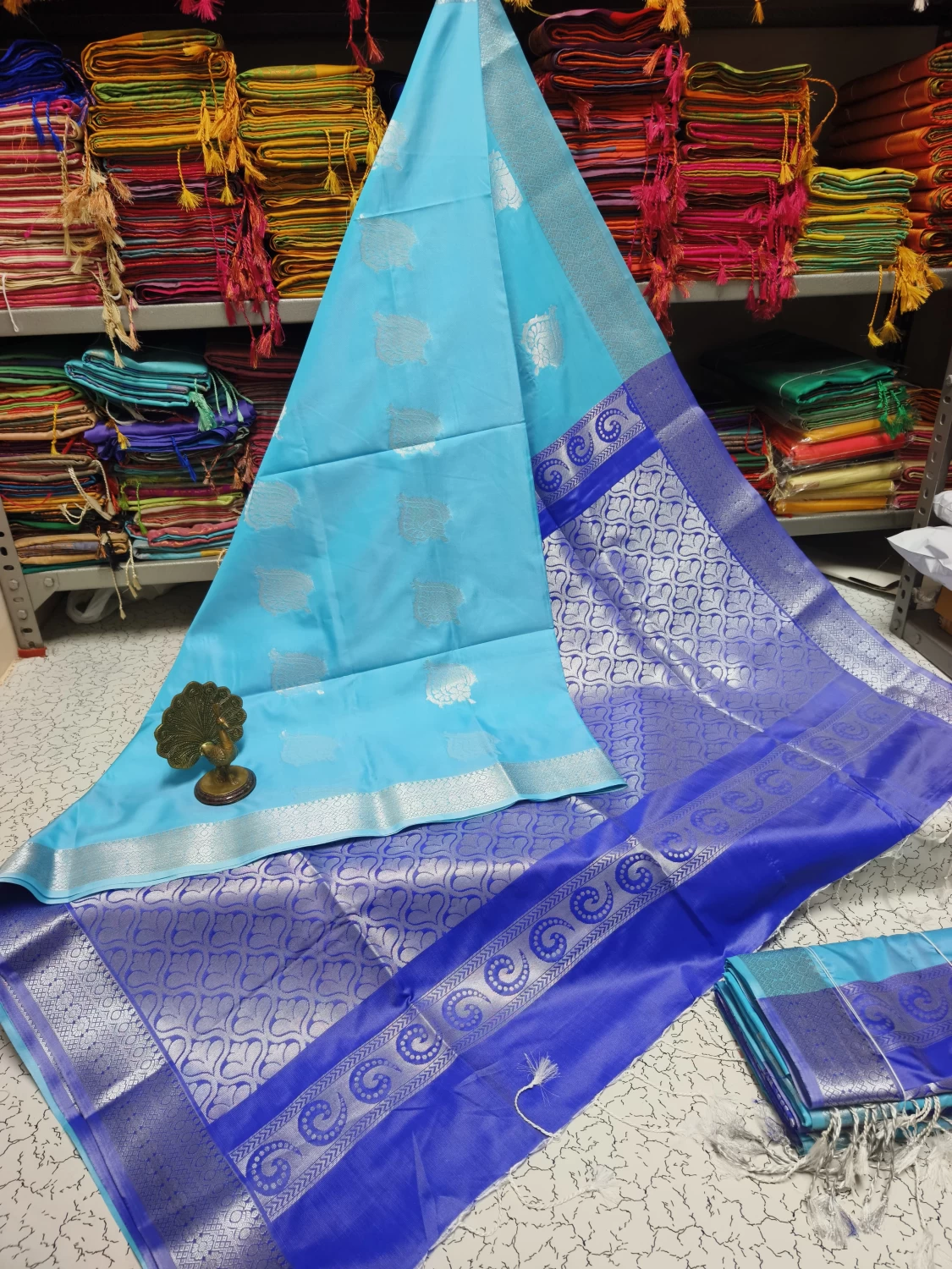 Elegant Cyan Saree |  Traditional Kanjivaram Jacquard Soft Silk Saree | Indian Silk Saree