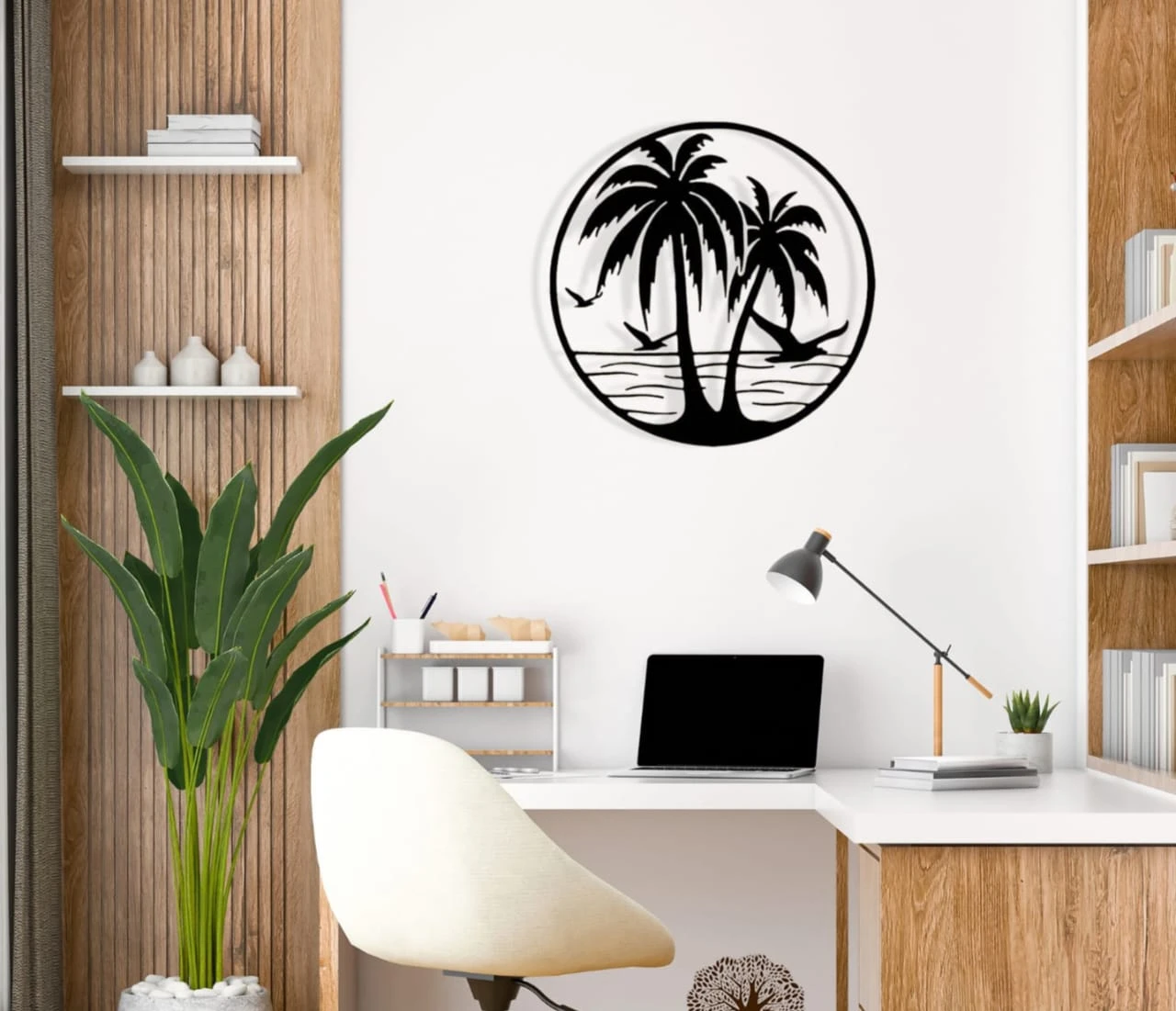 Palm Tree Metal Wall Art – CNC Laser-Cut, Fade & Water Resistant Decor (18X18 Inch, Black)