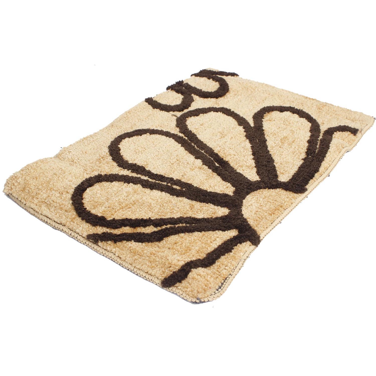 Door Mat Red Anti-Slip Living Room Bath Room Quick Drying Absorbent Mat for Home and Kitchen | Size (60cm x 40cm) | Flower Design | Sandal Color