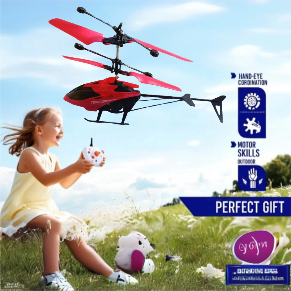 Helicopter with Hand Sensor | Flying Remote Control Helicopter | 3D Light & Safety Sensor for Kids I Pack of 1 (Red)