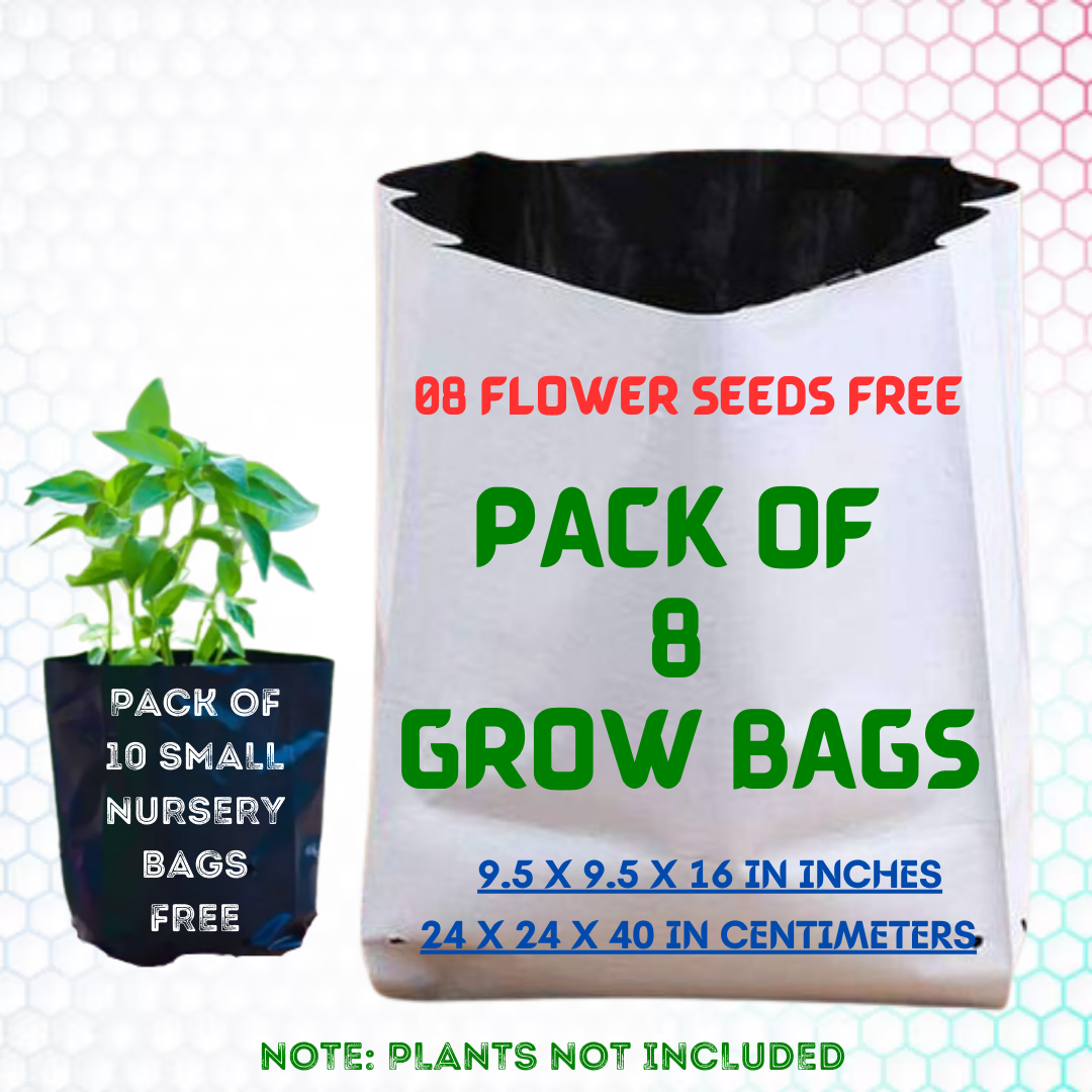 Grow Bags 24 x 24 x 40 Centimeters (Pack of 8) and Vegetable Seeds