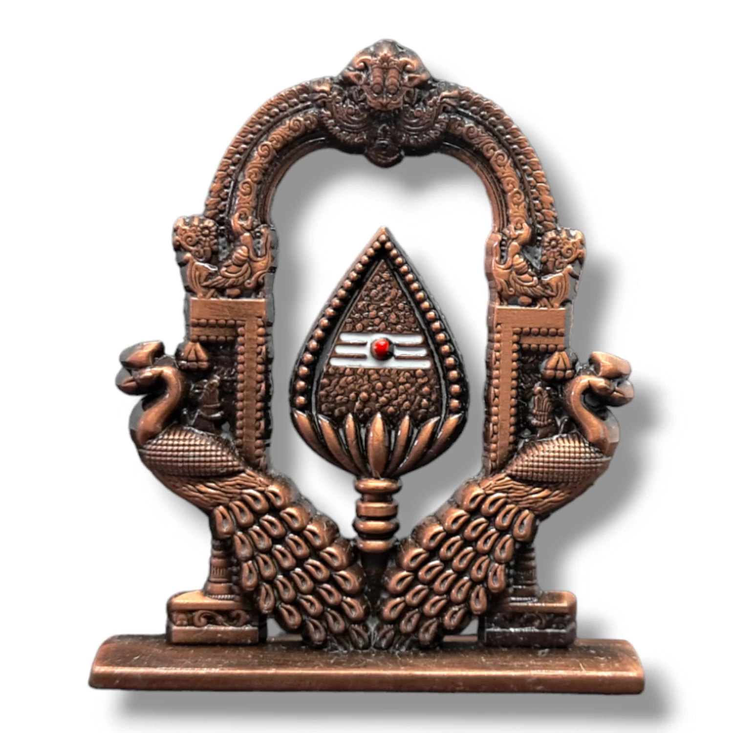 Divine Murugan OM Vel with Peacock for Car Dashboard | Copper-Plated Decorative Idol