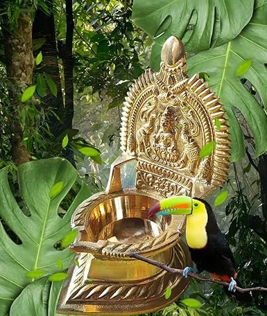 AREMBI Brass Kamakshi Amman Diya, Double Side kamatchi Amman Embossing- Traditional Oil Lamp,Puja Deepam Oil Lamp,Kamakshi Amman Vilakku -5.5 inches ,Hight (14 CM) -Pack of 1