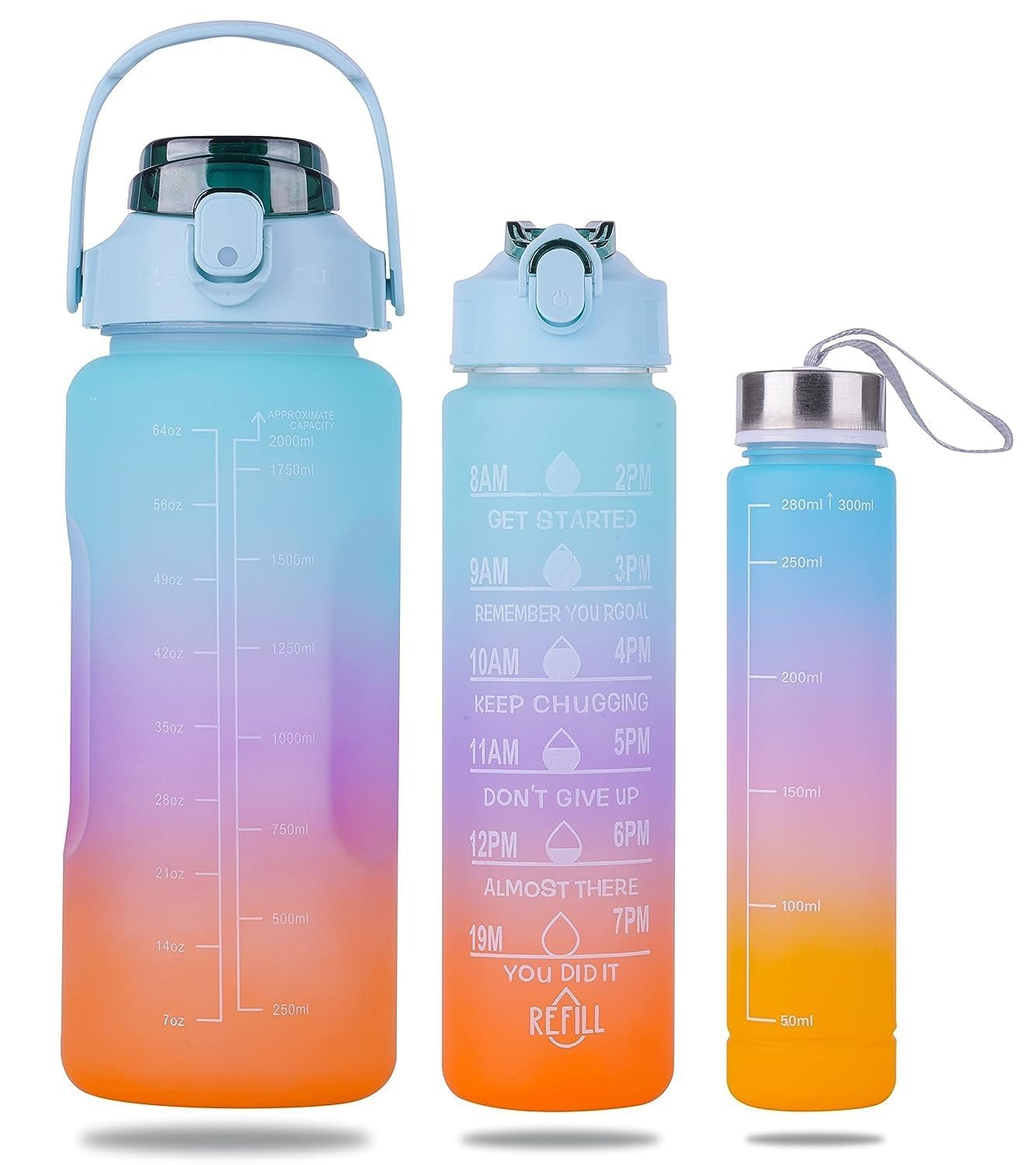 Set of 3 Water Bottle with Motivational Time Marker 2000 ml Bottle  (Pack of 3, Multicolor, Plastic)