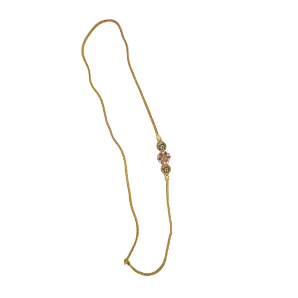 Nikitha  Gold   Micro Copper & Gold Plated Traditional Designer  Ruby  flower modal    Mugappu Gold Chain for Women & Girls