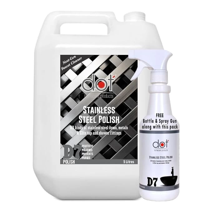 DOT Stainless Steel Polish 5 Litres | Protect from Rusts | SS Shiner | Removes Hard Water Stains | India's 1st Matte Black Fixture cleaner | Thicker than any cleaner