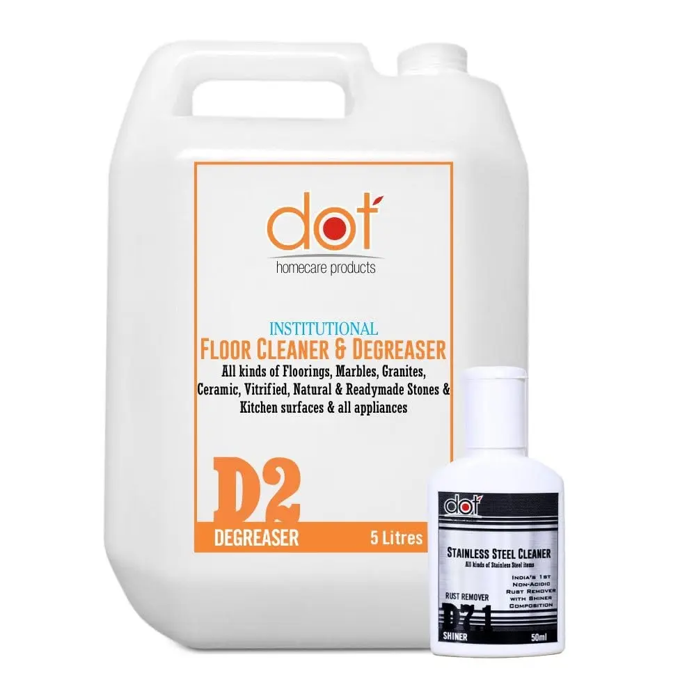 DOT Floor Cleaner, Degreaser 5 Litres- Eco friendly Hard Stains and Toughest House Hold Stains Remover, Stainless Steel Rust Removre 50ml