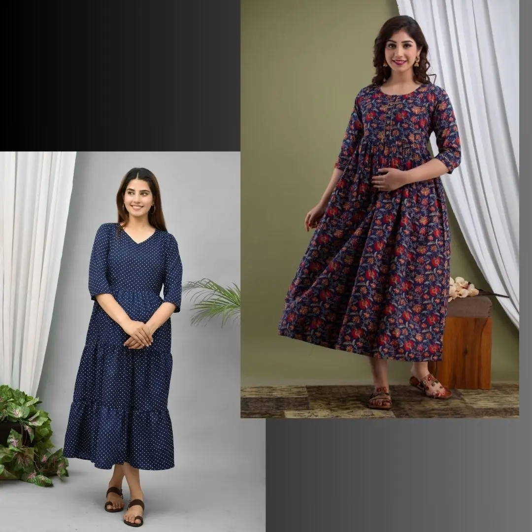 Trendy FEEDING KURTIS / Polka Navy Blue FEEDING dress / Easy Breast Feeding/Breastfeeding Dress/Western Dress with Zippers for Nursing Pre and Post Pregnancy / Combo Kurtis