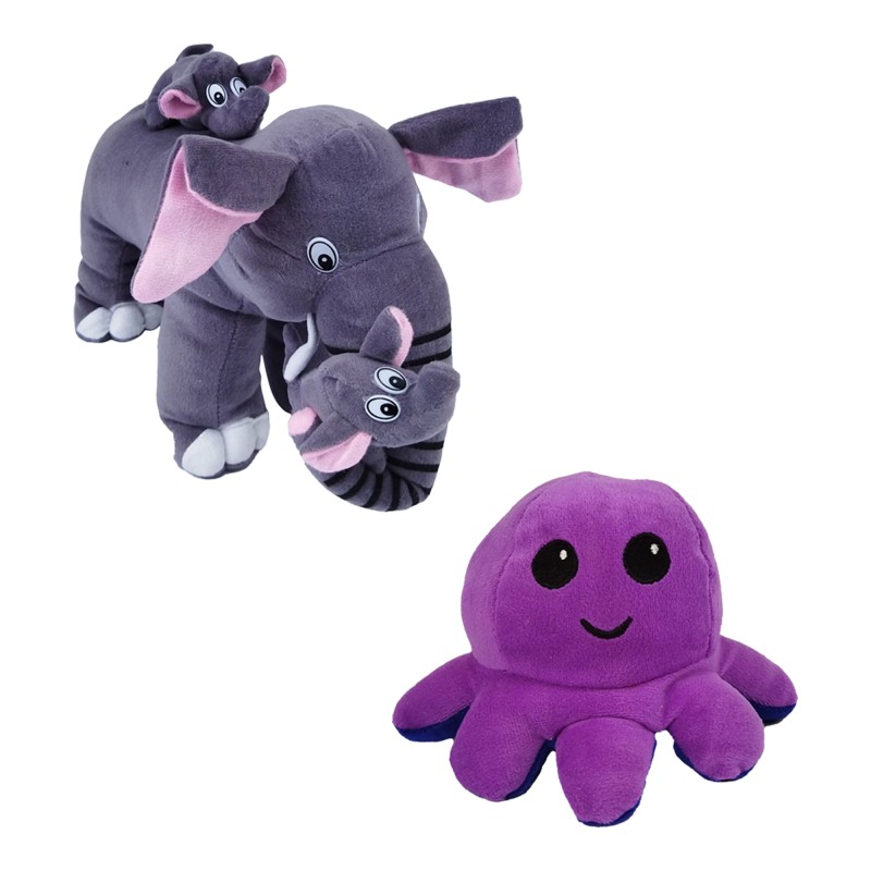 Combo Toys – Elephant with baby (25 cm), Octopus (18 cm) – (Super cute dolls , pack of 2)