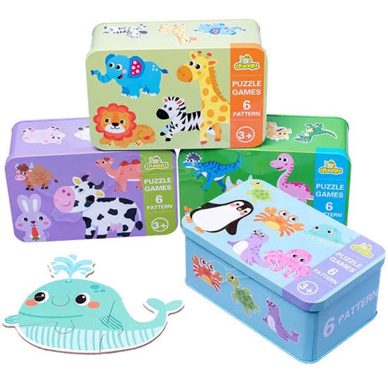 Tin puzzle - Baby Cartoon Animal Pattern Puzzles Early Education Wood Toy