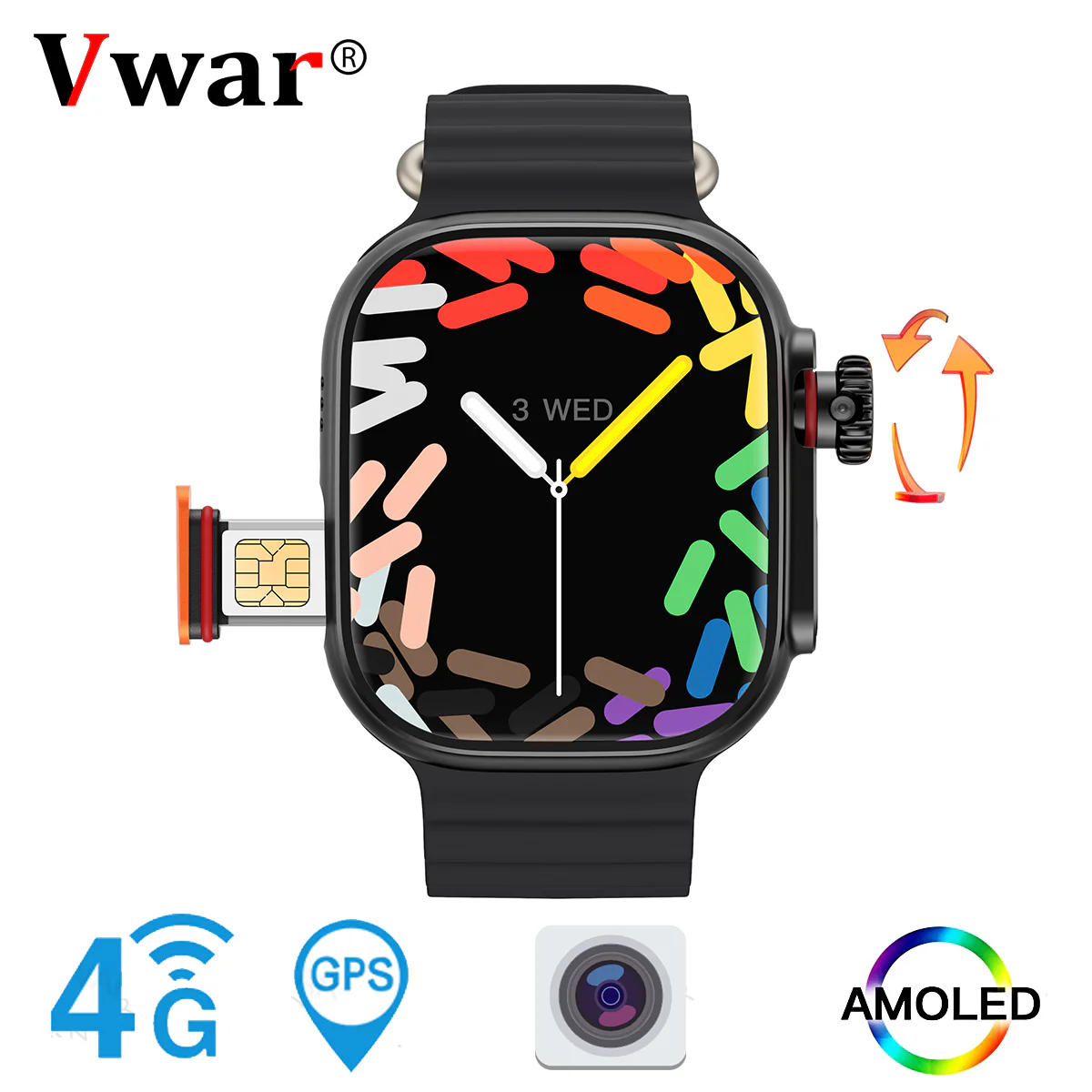 S9 Ultra 4g Android Smart Watch- Amoled Screen, Retractable Camera, 4g+64g/ 2g Ram 32g Rom