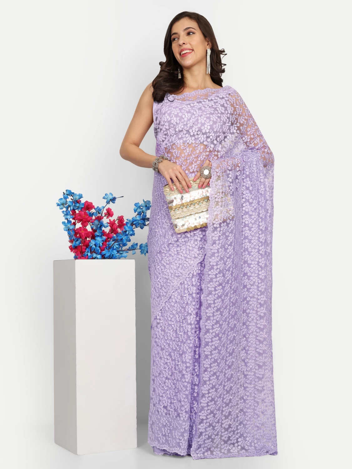 LTS Label Tripti Saxena: Lavender Net Saree with Blouse