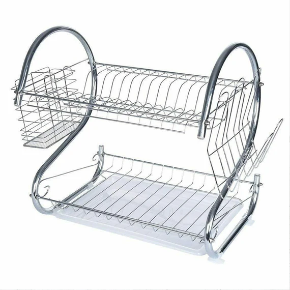 Stainless Steel 2 Layer Kitchen Dish Rack/Plate Cutlery Stand