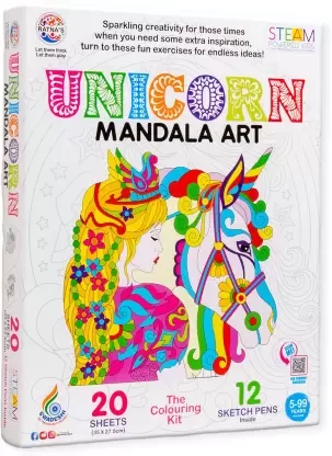 RATNA'S Mandala Art Unicorn Colouring Kit - 20 Sheets with 12 Sketch Pens Inside - Creative Coloring Fun for All Ages…