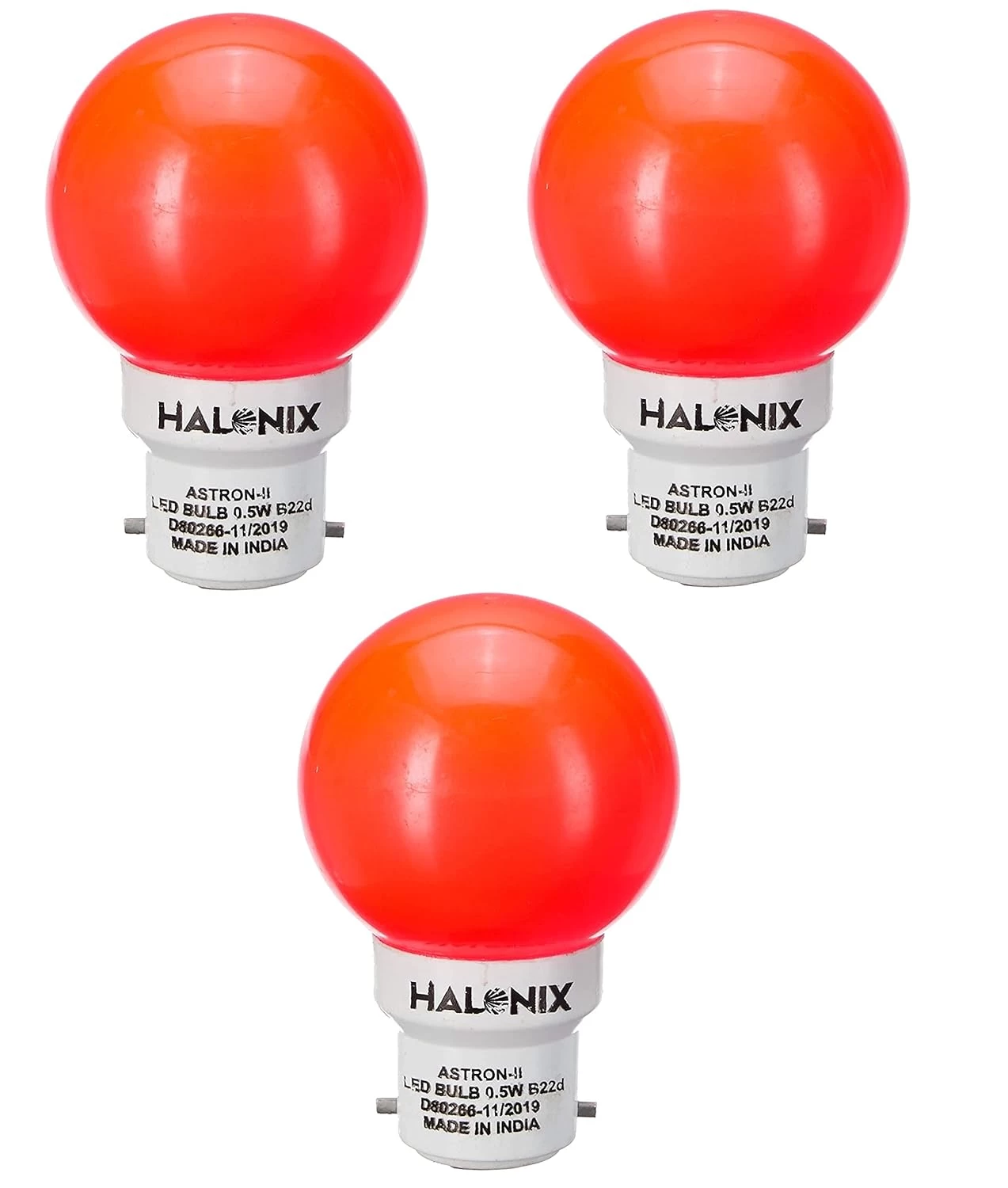 Halonix B22 0.5-Watt LED 0.5W Round Night Bulb (Red) - Pack of 3