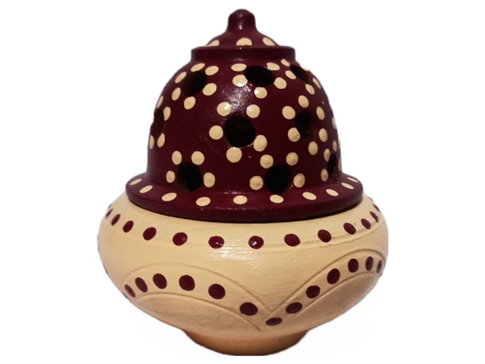 Premium Beautifully Colored Clay Incense Holder/Sambarni Dhoop Stand/Peach and Maroon