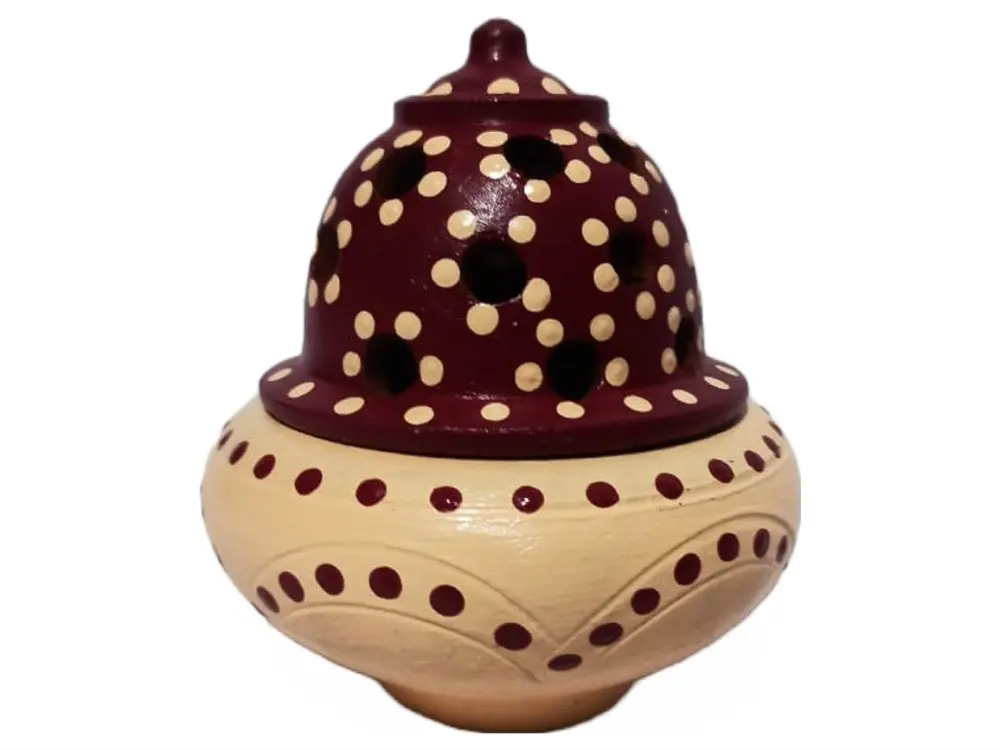 Premium Beautifully Colored Clay Incense Holder/Sambarni Dhoop Stand/Peach and Maroon