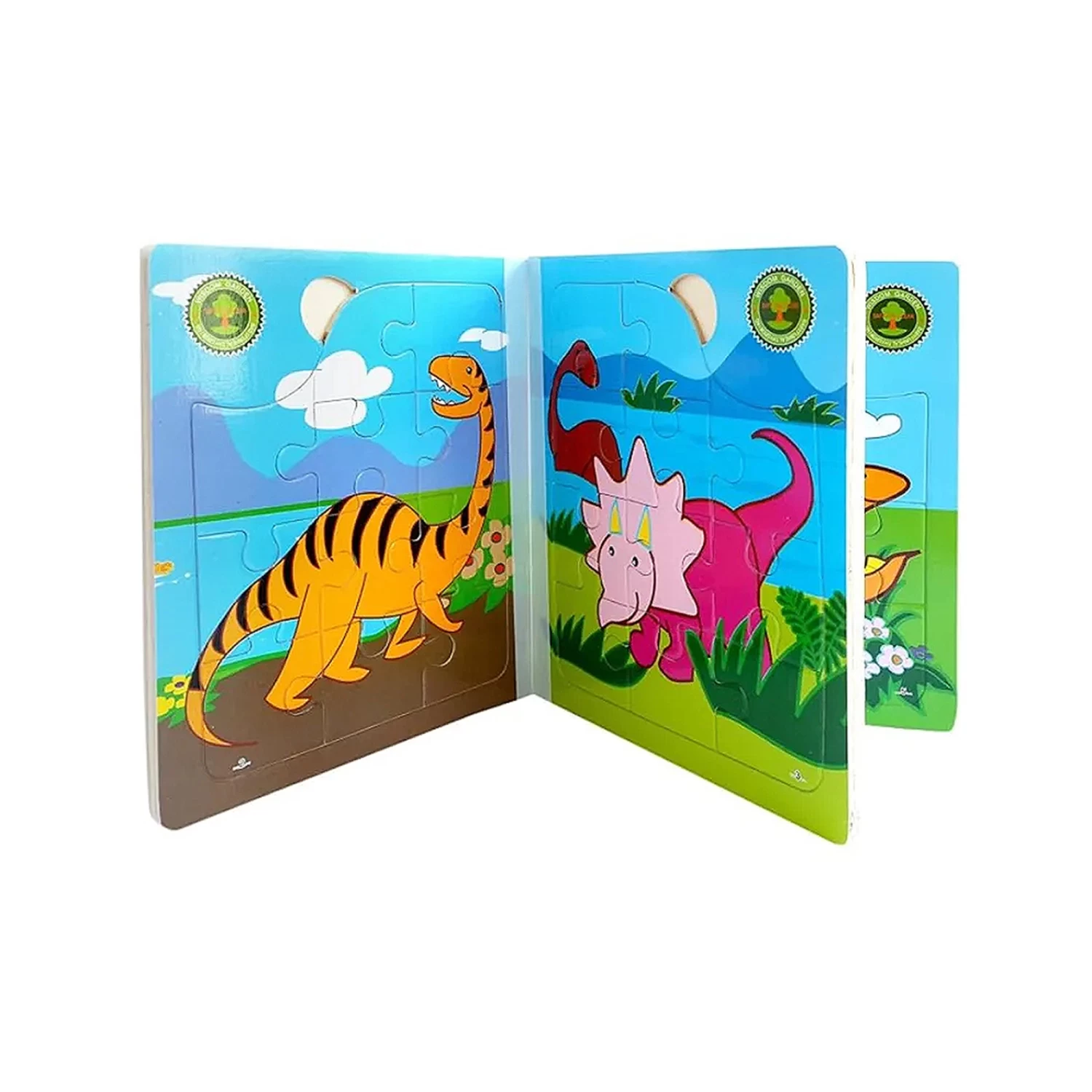 Puzzle Book 6pages - Wooden 3D Book Jigsaw Puzzle Contain Cartoon Characters for Kids & Toddlers