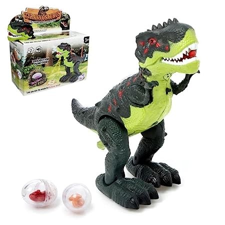 Nathan’s Global Walking Dinosaur Toys for Kids Boys Girls, Battery Powered Jurassic Green Tyrannosaurus Rex Model T-Rex Dragon with Sounds and Projection Lights, Real Movement, Laying Eggs