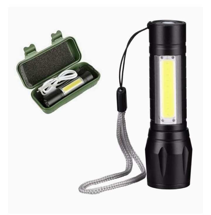 LED Portable torch light With COB Mini Waterproof portable LED torch USB Rechargeable 3 Modes Flashlight - Black