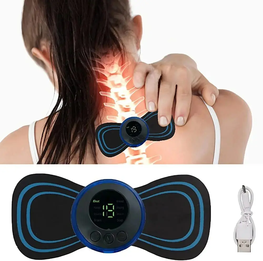 Wireless Neck Cervical Massager Portable Rechargeable Full Body Massager for Pain Relief Portable 8 Mode Ems Massager Microcurrent Cervical Neck Massager for Pain Relief (1 Extra Pad)