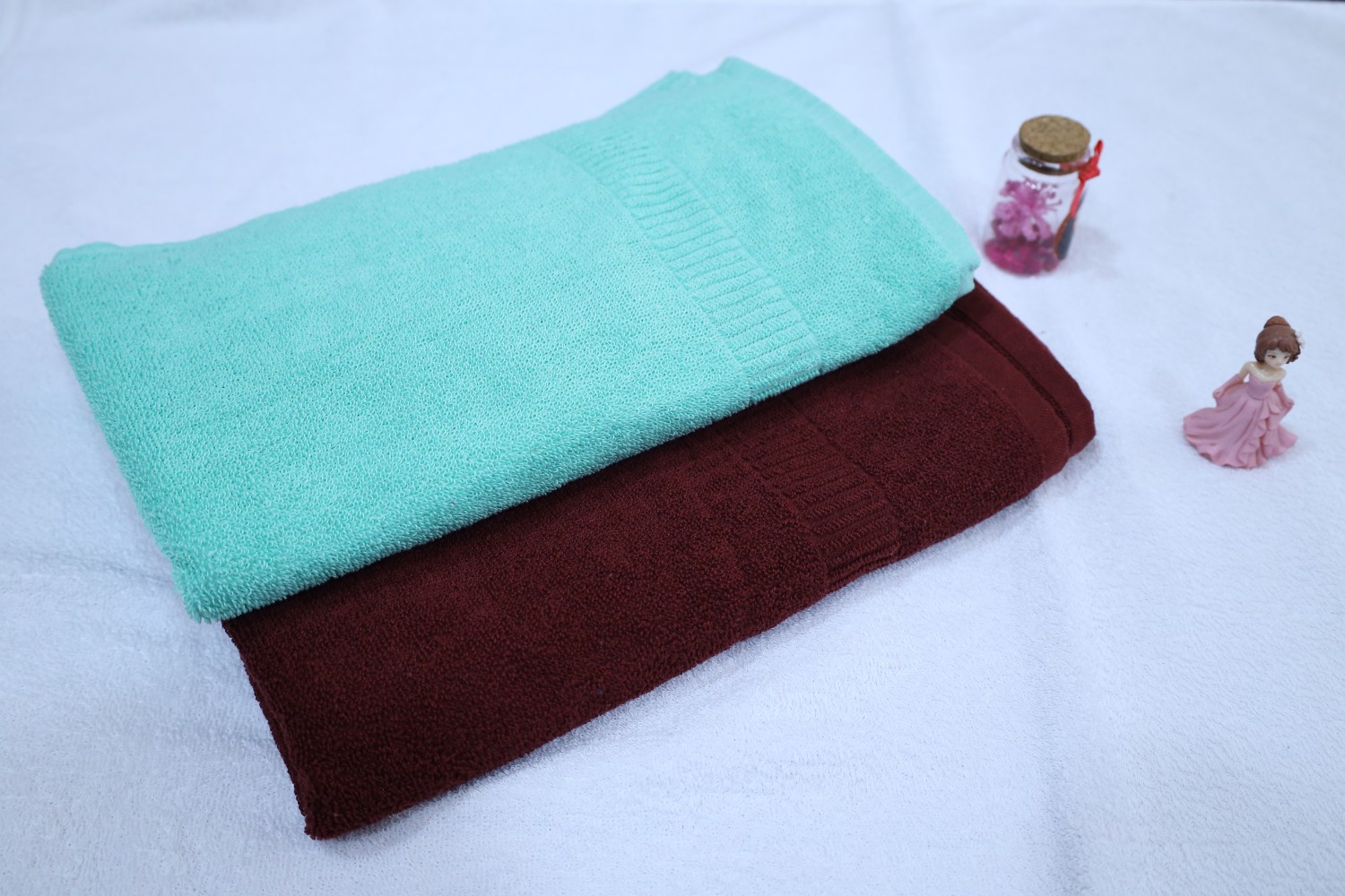 Taurusent Super Soft 100% Cotton High Absorbing Turkey Bath Towel, Size: 30x60 inches (450 GSM) - Pack of 2 (Aqua & Maroon)