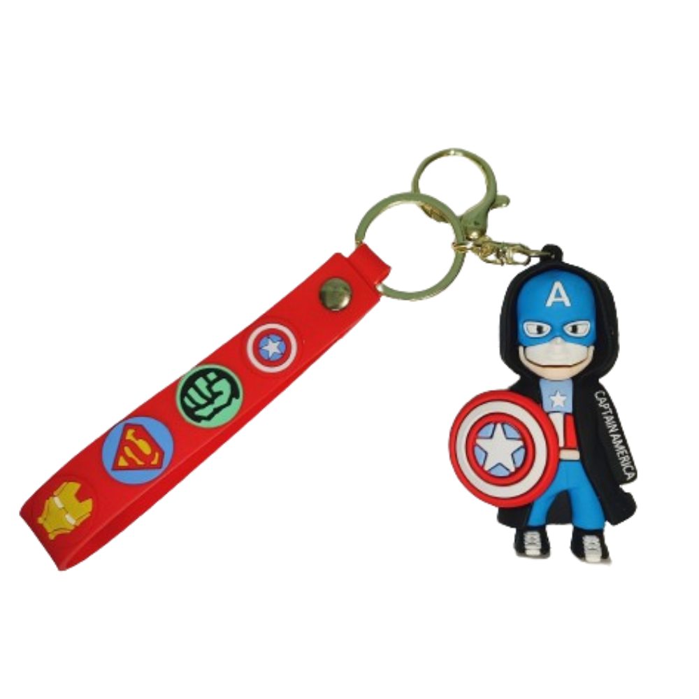 Superhero | Cartoon Characters Rubber Keychain Collectible Toy - Travel Accessary, Multicolor (Caption)