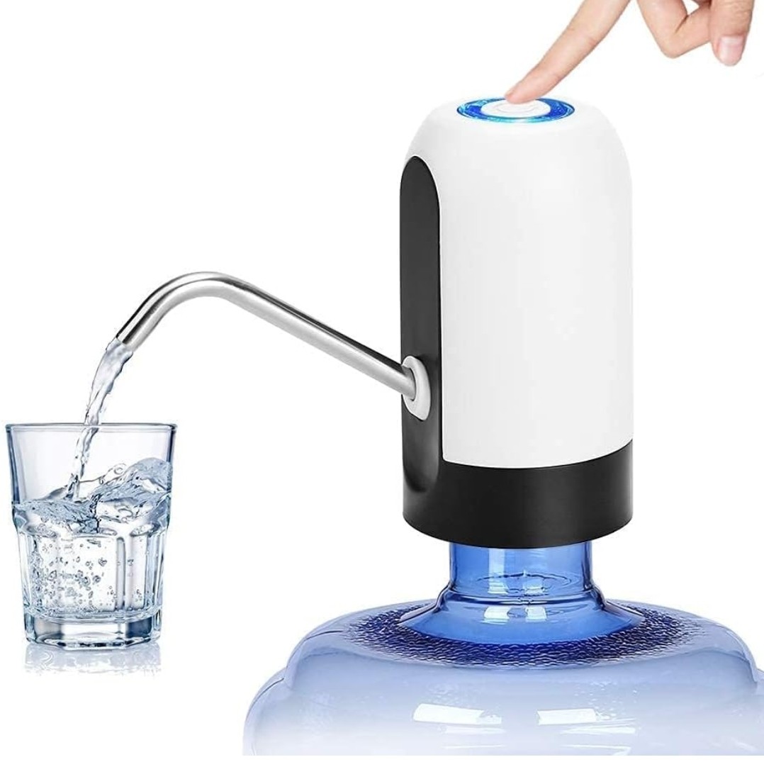 P & S Enterprises Automatic Wireless Water Can Dispenser Pump for Bottle/Can, Portable & Rechargeable Electric Water Bottle Pump Dispenser with USB Charging & Cable for Home,Office (Black and White)