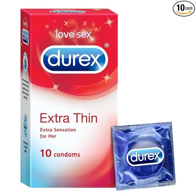 Durex Extra Thin Condoms for Men - 3 Count |Suitable for use with lubes & toys