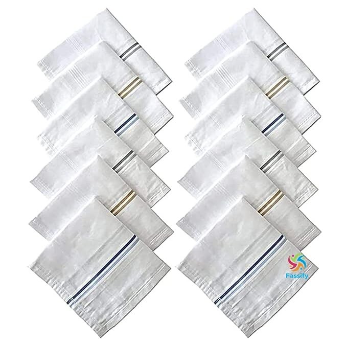 Fassify® brings you 100% Cotton Silky soft Handkerchiefs for Men| Soft Hand feel| Ultra Compact (Pack of 12) (CHECKED)