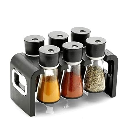 Revolving Plastic Spice Rack Masala Organiser with Container Spice Stand for Kitchen Storage Revolve 360 Degree Which Holds 6 Bottles Jar and Container Spice Rack Spice Jar Set 6 Pcs