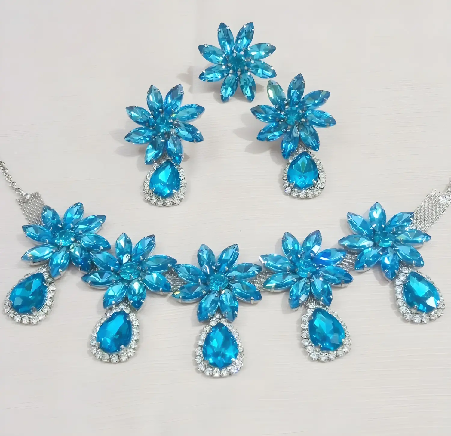 Blue Glass Stone Jewellery Combo Set For Girls & Women | PartyWear Jewellery(1 Pair)