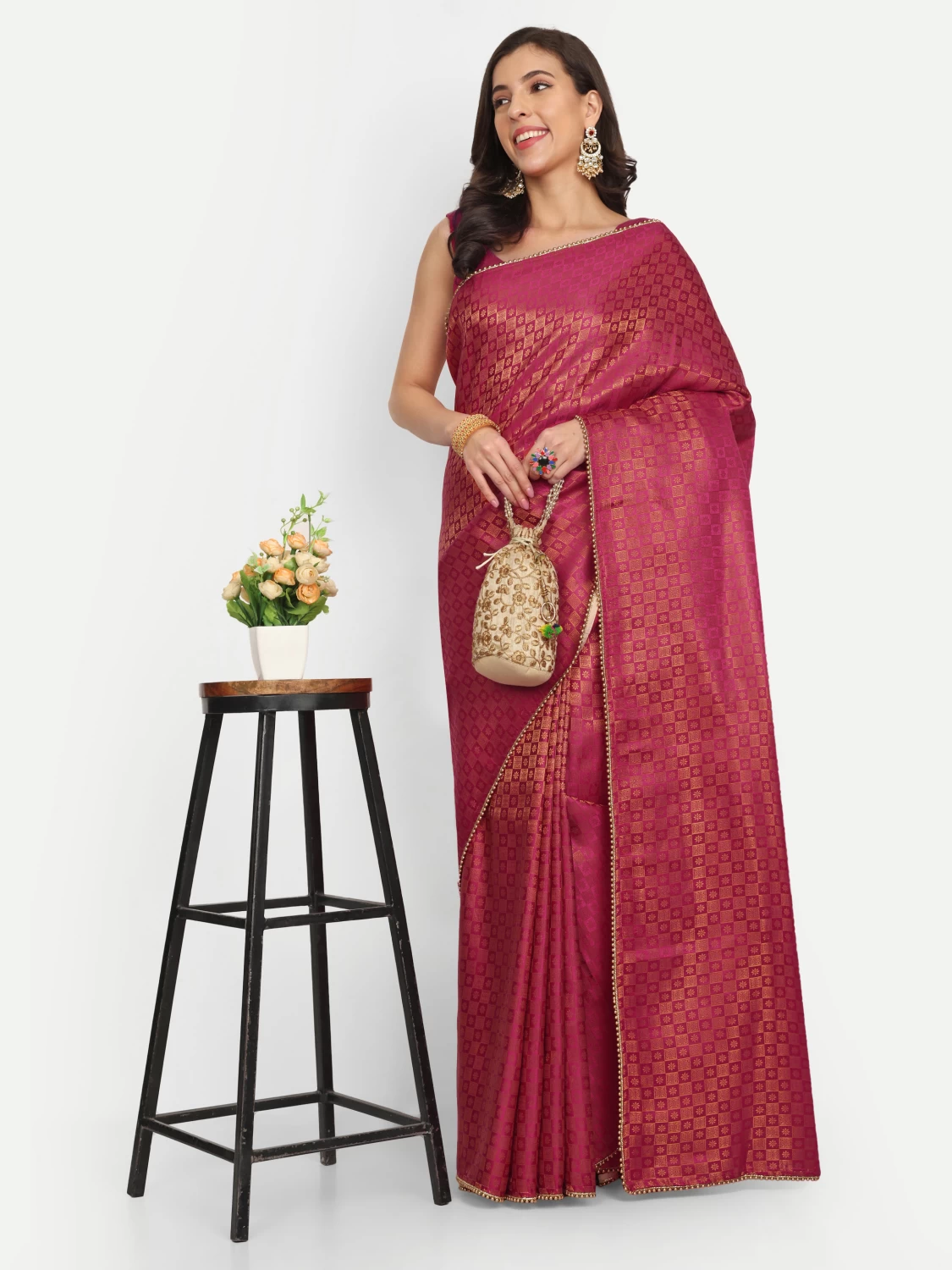 Magenta Silk Saree with Blouse | Elegant & Luxurious