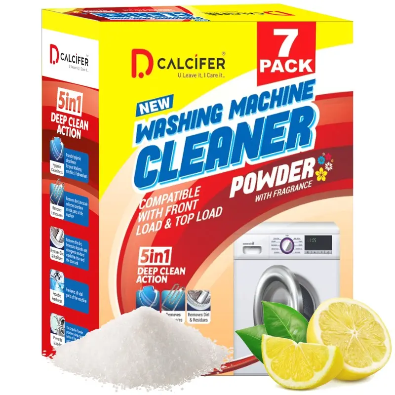 Dcalcifer Washing Machine Cleaner Descaler Powder Descaling Appliance Quick Drum Descale Deep Cleaning for Semi and Fully Automatic Front and Top Load Tub Clean 7 Pouches 350g Pack of 1