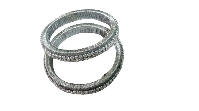 Silver colour fancy Silk thread bangle set | Available in 2*4 size |(Pack of 2)