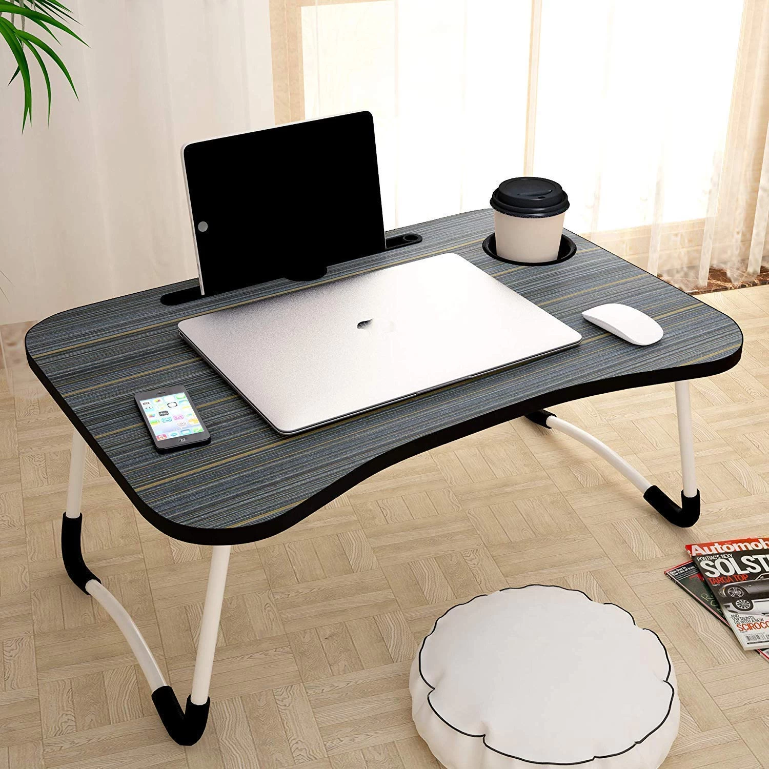 Laptop Table | Study Table | Wooden With Cup And Mobile Holder