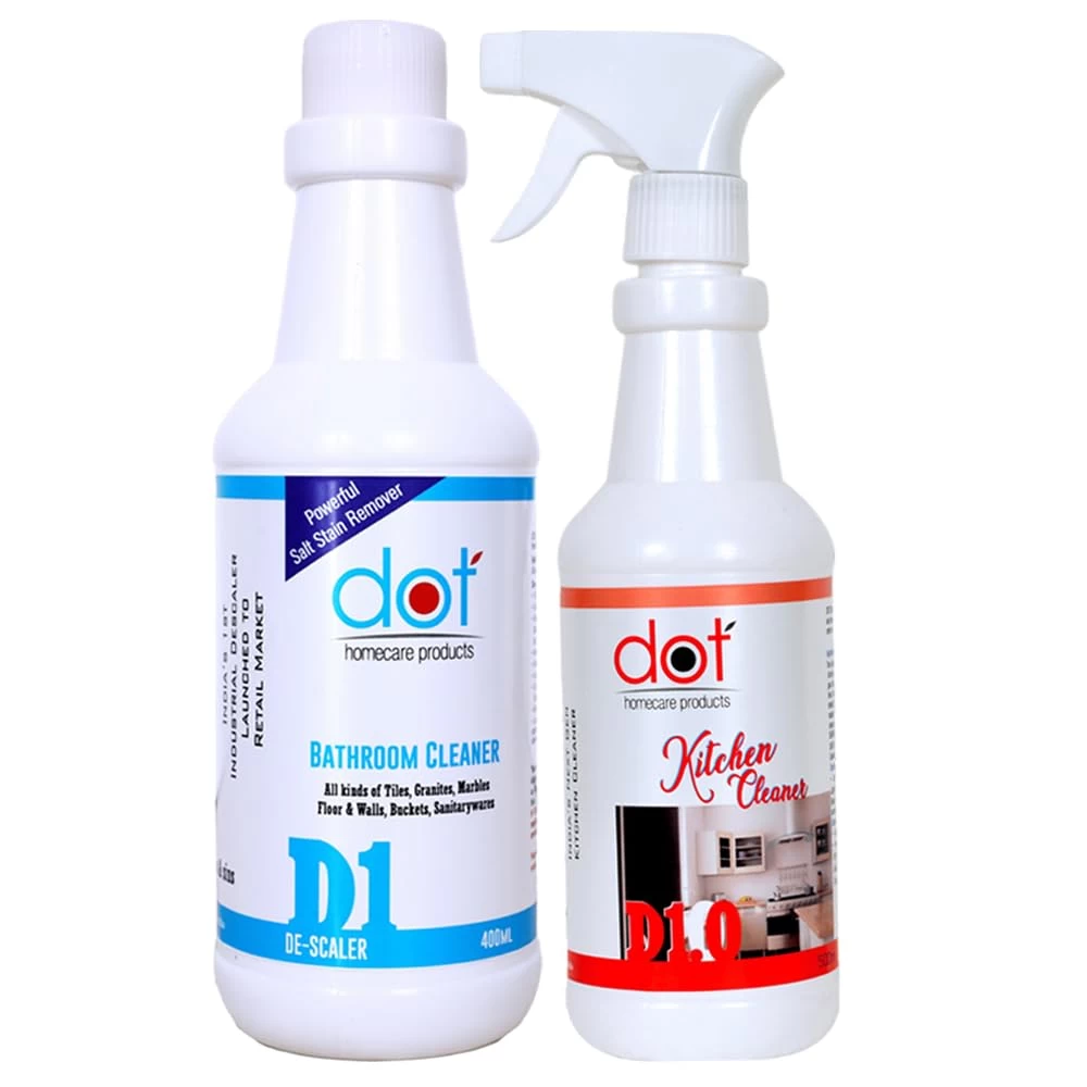 DOT Kitchen Cleaner 400ml | Acid Free, Appliance safe, Non Acidic Heavy oil stain remover, Bathroom Tiles Cleaner 400ml (Combo Pack)