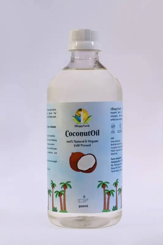 1HappyEarth's  Organic Coconut Oil for Health, Cooking, Skin & Hair care.