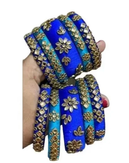 Thread Bangles Bridal Set | Aqua Blue Kundan Stone Bangles in Multiple Sizes