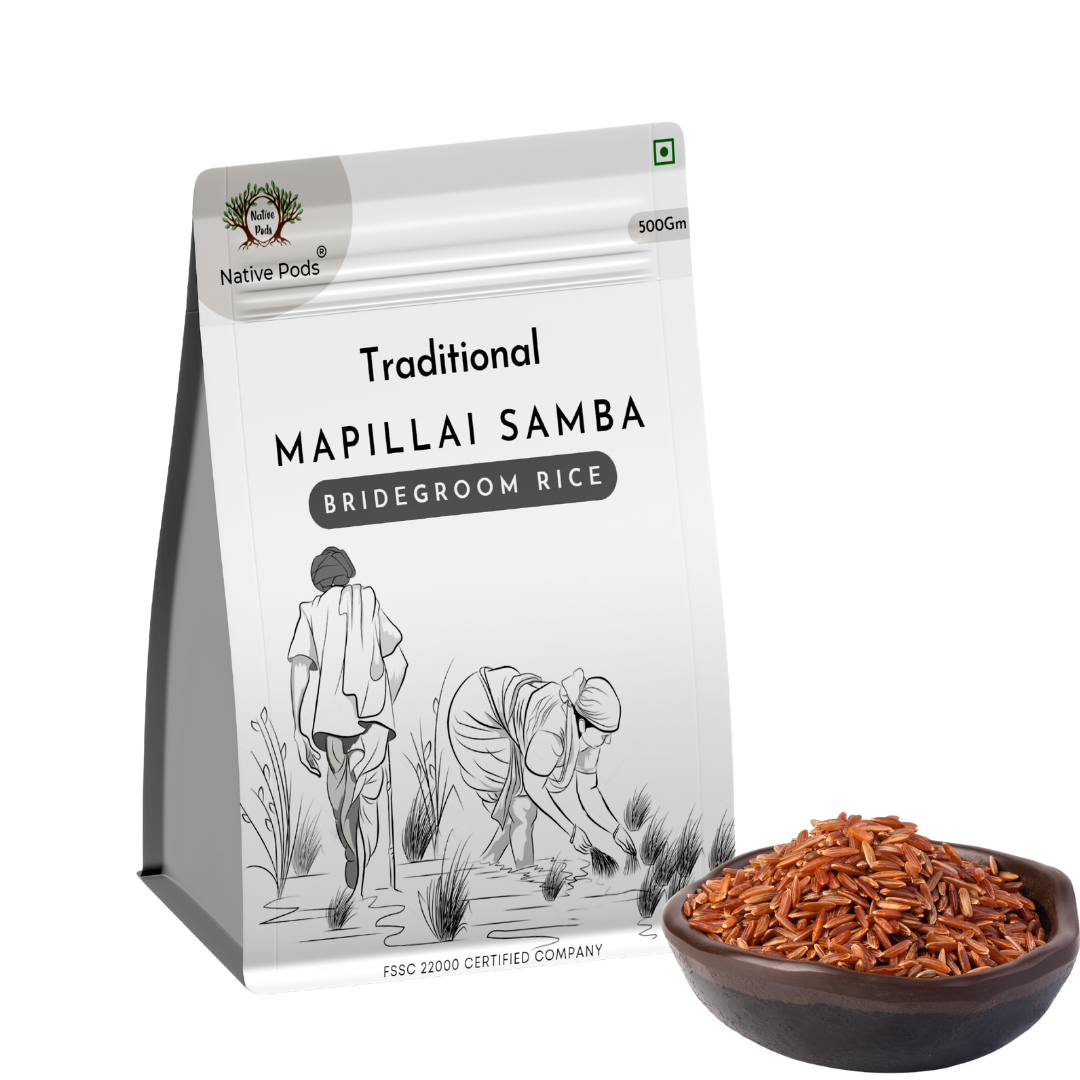 Native Pods Mapillai Samba Rice 500g |Hand Pounded Traditional Arisi | Organic Red Chawal, மாப்பிள்ளைச் சம்பா| Diabetic Friendly-Low Glycemic Index | Gluten Free | Pack of 1