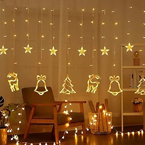 Christmas Reindeer LED Curtain Lights – Festive Warm White String Lights with 8 Modes