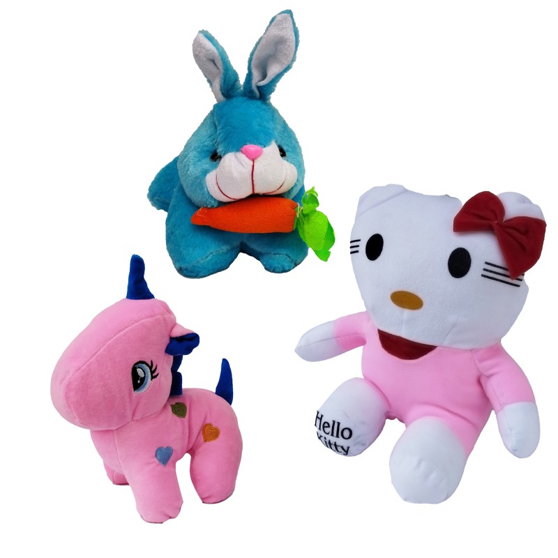 Pack of 3, Combo Toys  – Kitty (26 cm) , Rabbit (23 cm), Unicorn (15 cm) – (Super cute dolls)