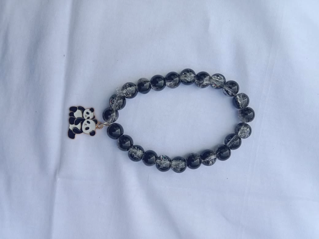 Black Crystal Bracelet | Adjustable Elastic Bracelet with Panda Charms | Stylish & Elegant Jewelry Collection